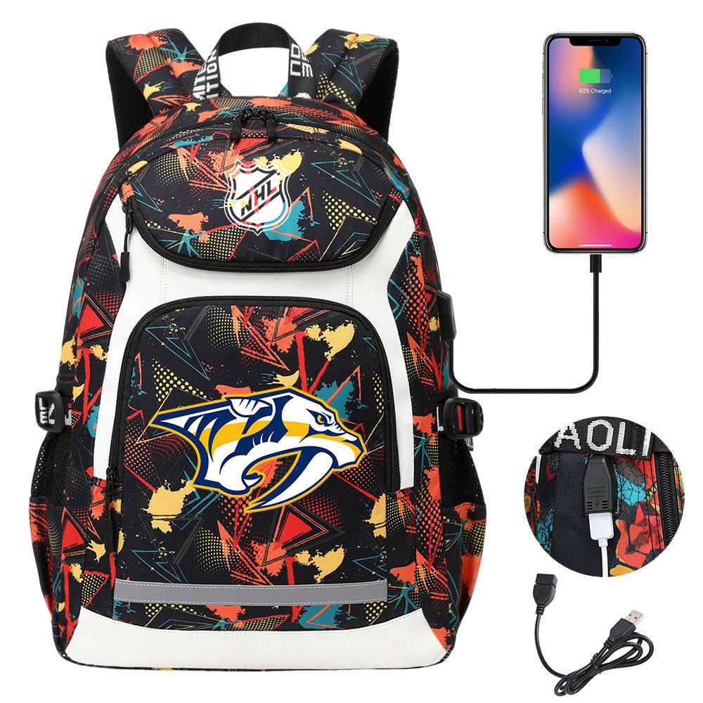Nashville Predators Hockey League Backpack School Notebook Travel Bags With USB