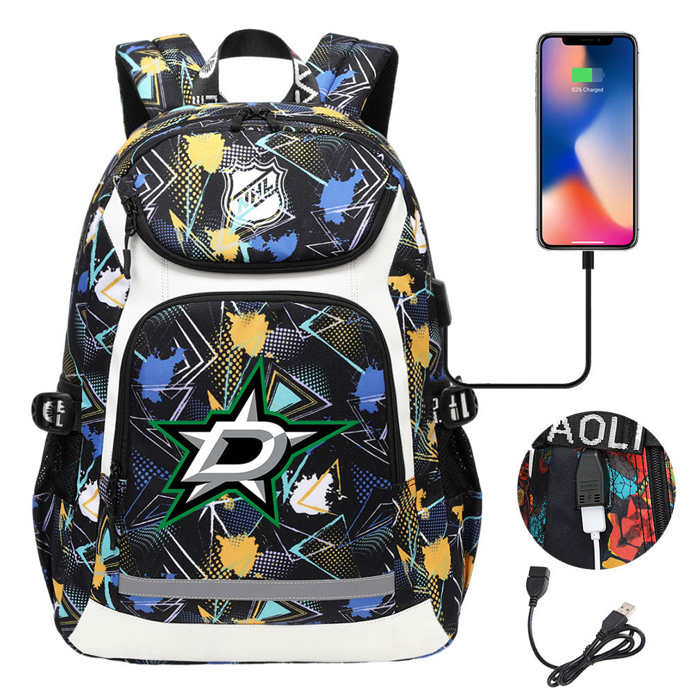 Dallas Stars Hockey League Backpack School Notebook Travel Bags With USB
