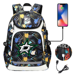 Dallas Stars Hockey League Backpack School Notebook Travel Bags With USB