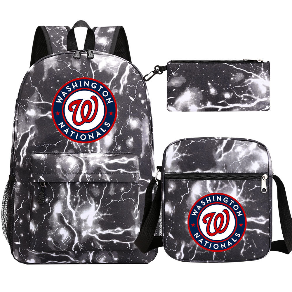 Washington Nationals Baseball School Backpack Shoulder Bag Pencil Bags 3pcs Set