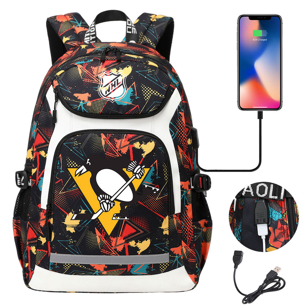 Pittsburgh Penguins Hockey League Backpack School Notebook Travel Bags With USB