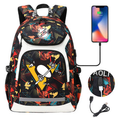 Pittsburgh Penguins Hockey League Backpack School Notebook Travel Bags With USB