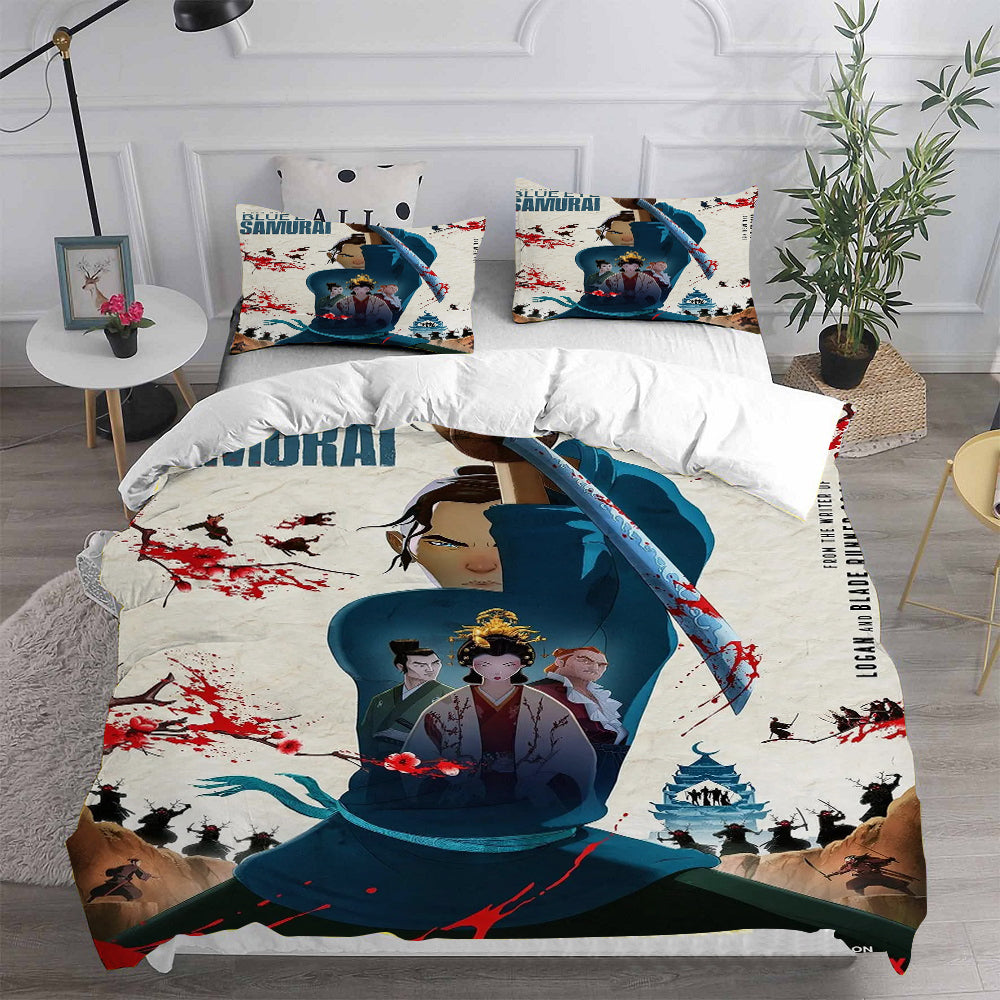 Blue Eye Samurai Cosplay Bedding Set Duvet Cover Pillowcases Halloween Home Decor