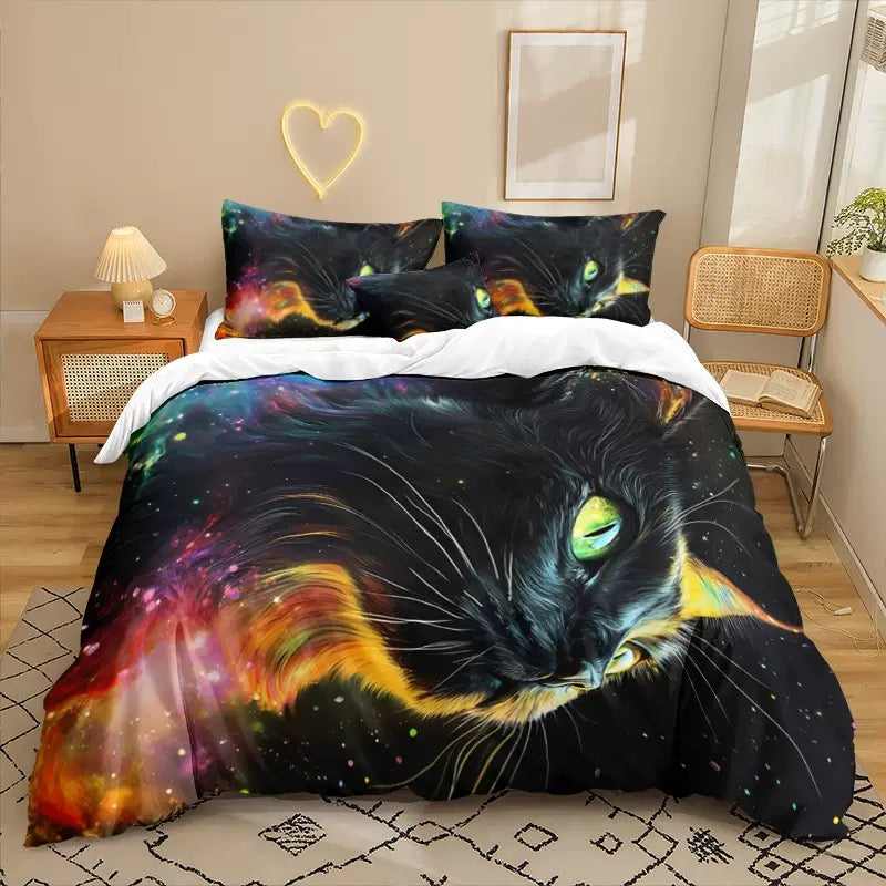 Cat Animal Bedding Set Duvet Cover Pillowcases Halloween Home Decor
