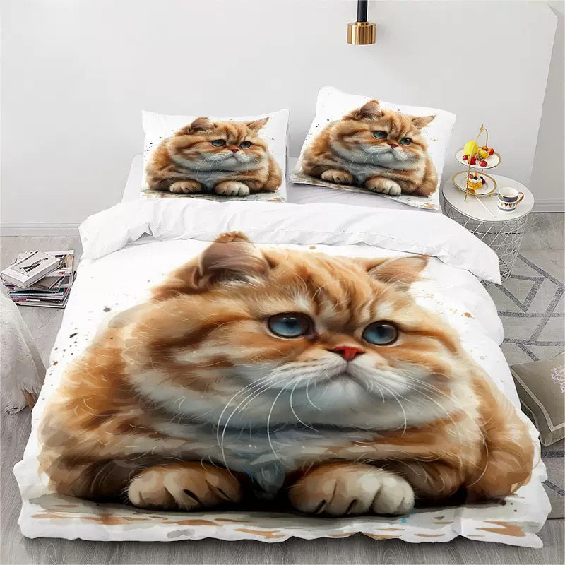 Cat Animal Bedding Set Duvet Cover Pillowcases Halloween Home Decor