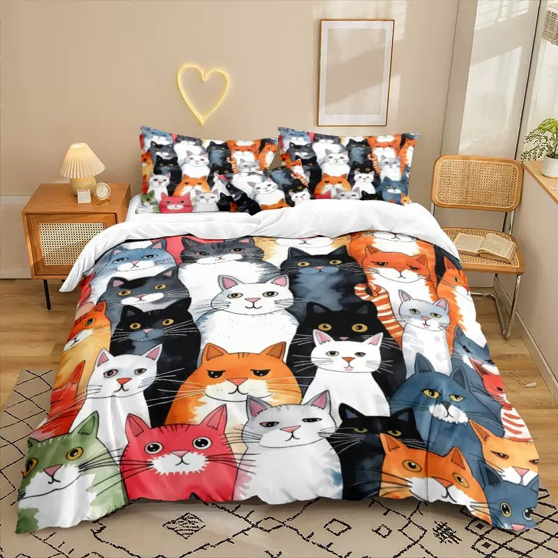 Cat Animal Bedding Set Duvet Cover Pillowcases Halloween Home Decor
