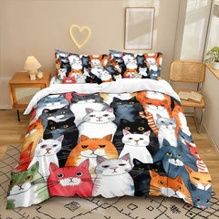 Cat Animal Bedding Set Duvet Cover Pillowcases Halloween Home Decor