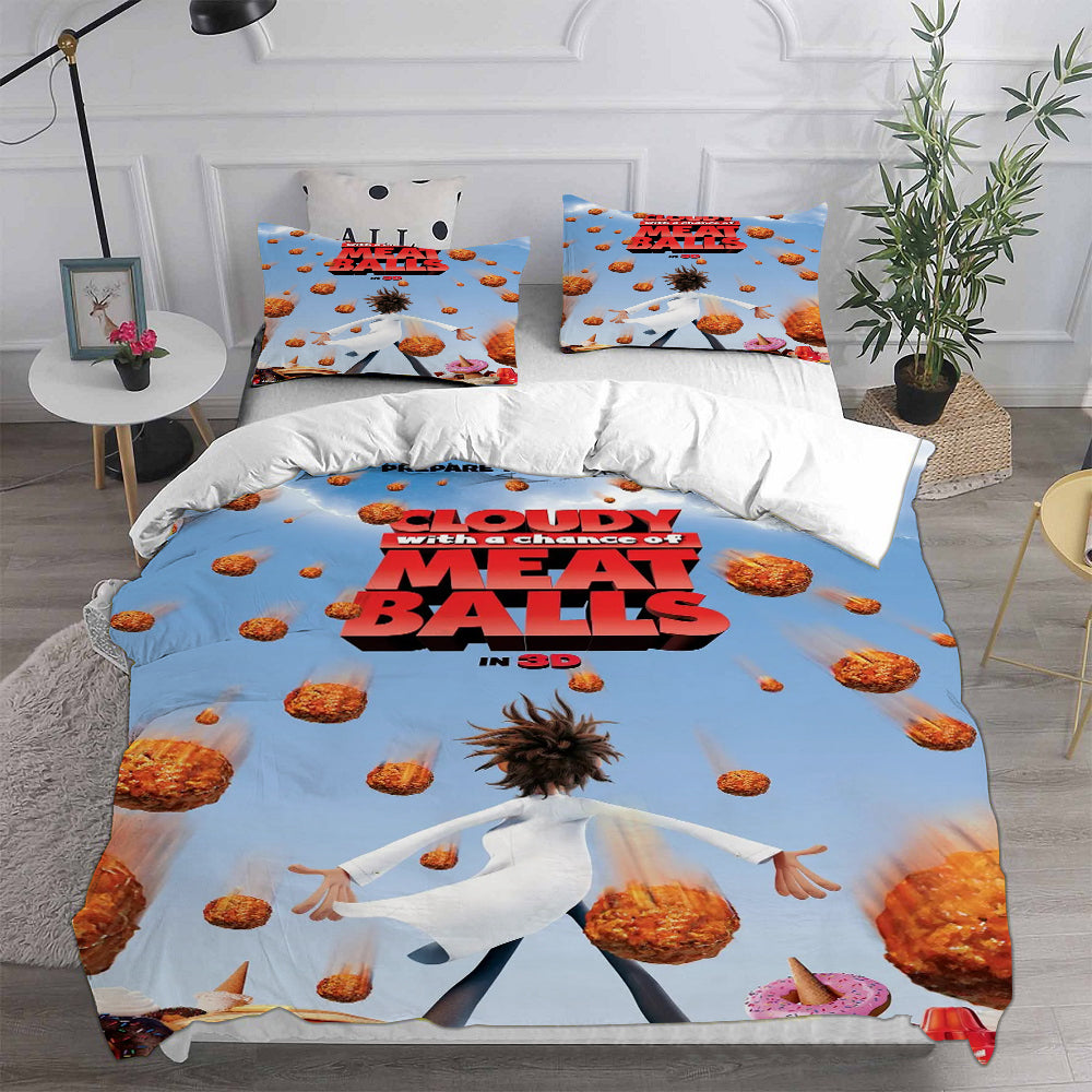 Cloudy with a Chance of Meatballs Cosplay Bedding Set Duvet Cover Pillowcases Halloween Home Decor