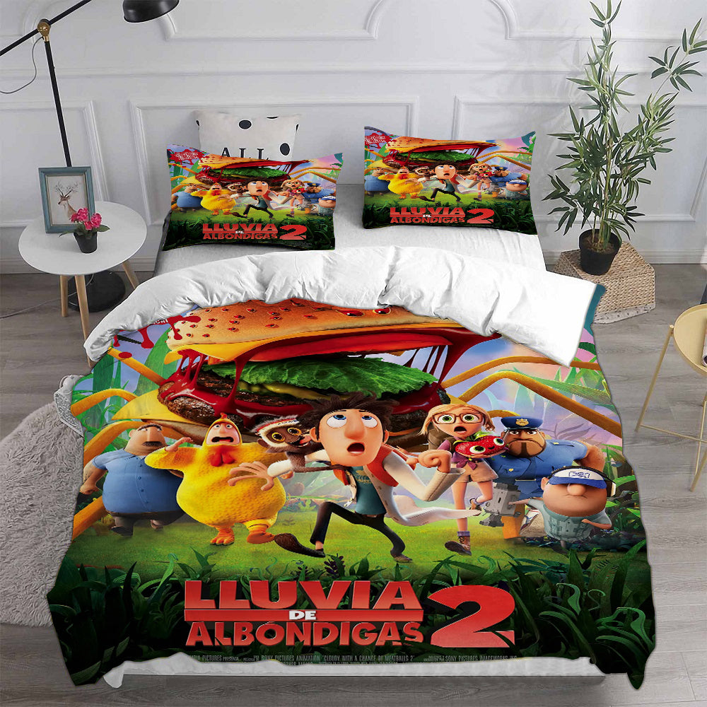 Cloudy with a Chance of Meatballs Cosplay Bedding Set Duvet Cover Pillowcases Halloween Home Decor