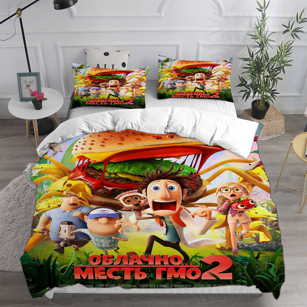 Cloudy with a Chance of Meatballs Cosplay Bedding Set Duvet Cover Pillowcases Halloween Home Decor