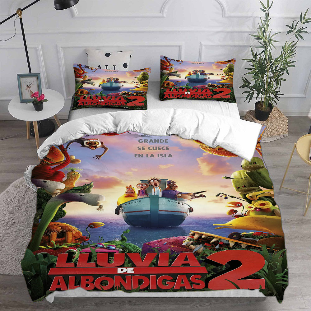 Cloudy with a Chance of Meatballs Cosplay Bedding Set Duvet Cover Pillowcases Halloween Home Decor