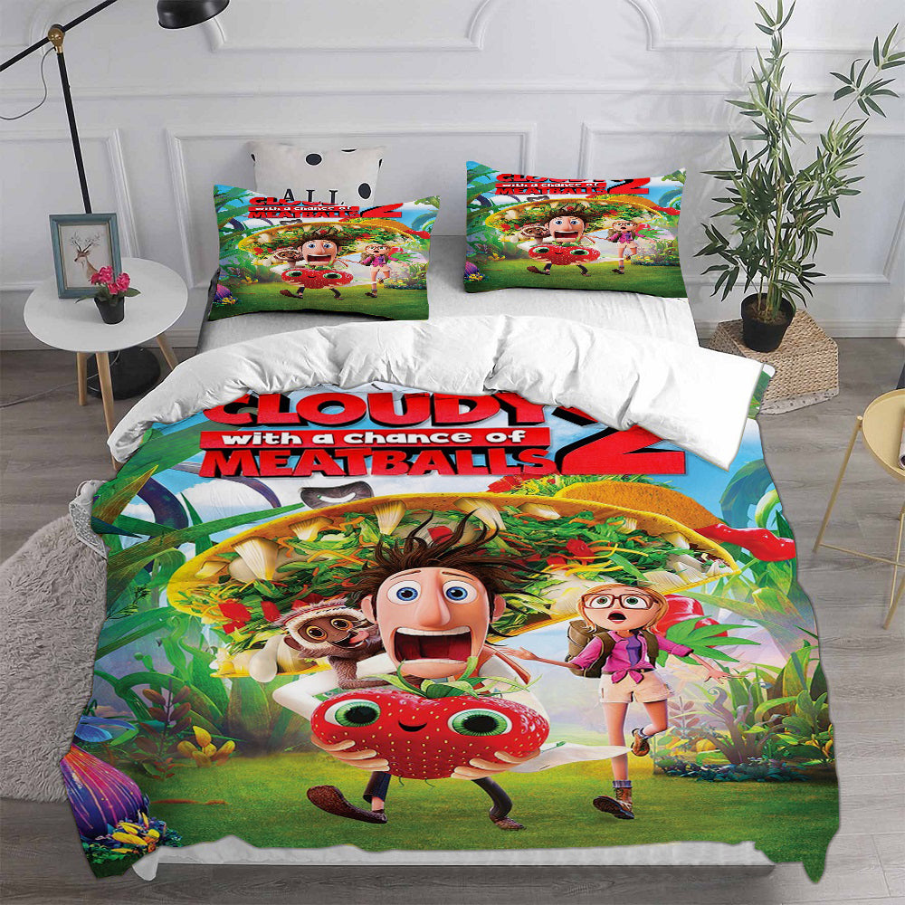 Cloudy with a Chance of Meatballs Cosplay Bedding Set Duvet Cover Pillowcases Halloween Home Decor