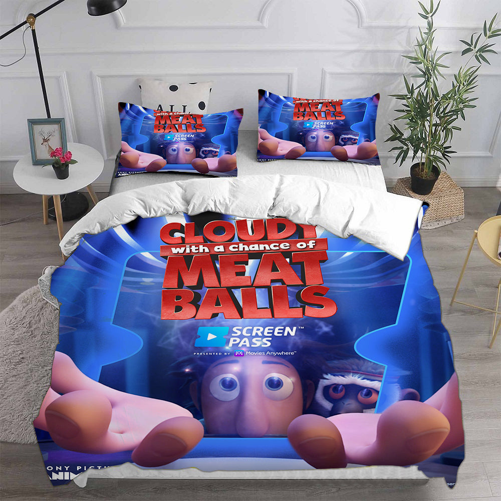 Cloudy with a Chance of Meatballs Cosplay Bedding Set Duvet Cover Pillowcases Halloween Home Decor