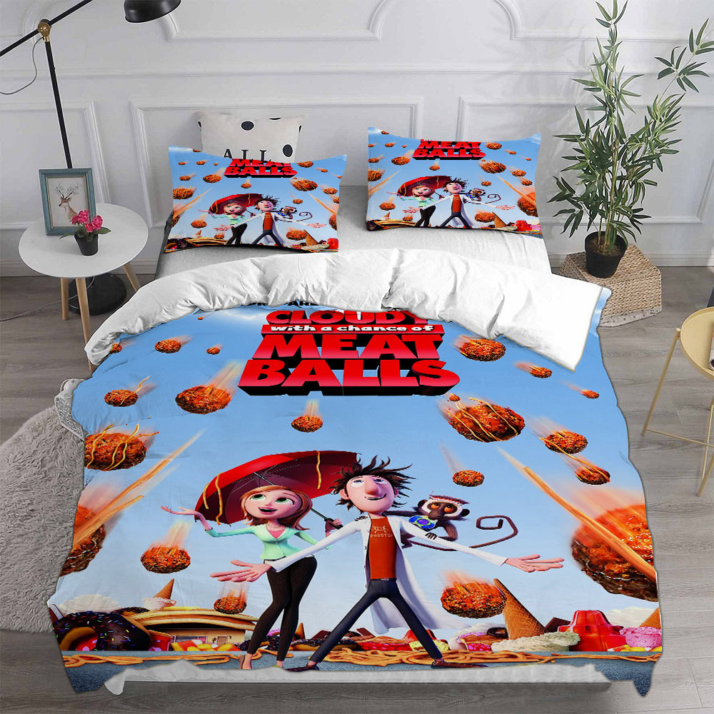Cloudy with a Chance of Meatballs Cosplay Bedding Set Duvet Cover Pillowcases Halloween Home Decor