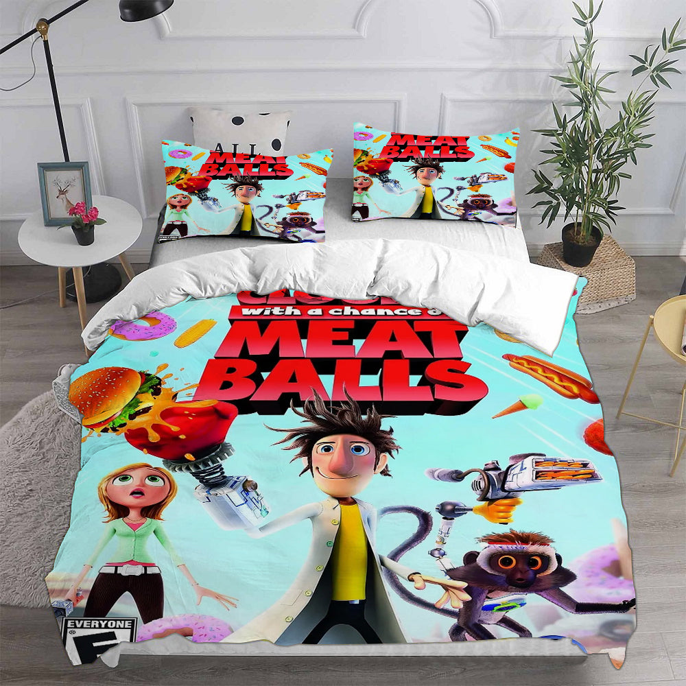 Cloudy with a Chance of Meatballs Cosplay Bedding Set Duvet Cover Pillowcases Halloween Home Decor