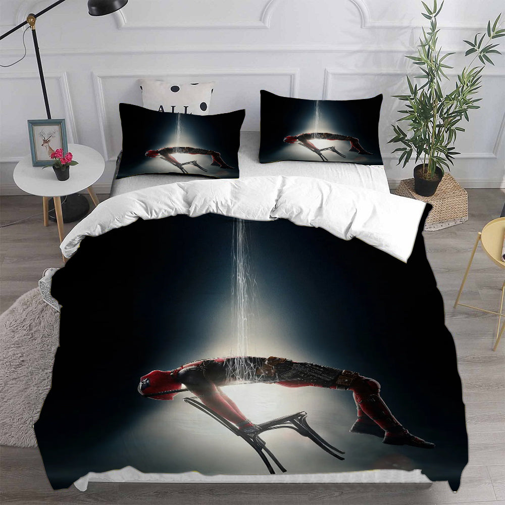 Deadpool and Wolverine Cosplay Bedding Set Duvet Cover Pillowcases Halloween Home Decor