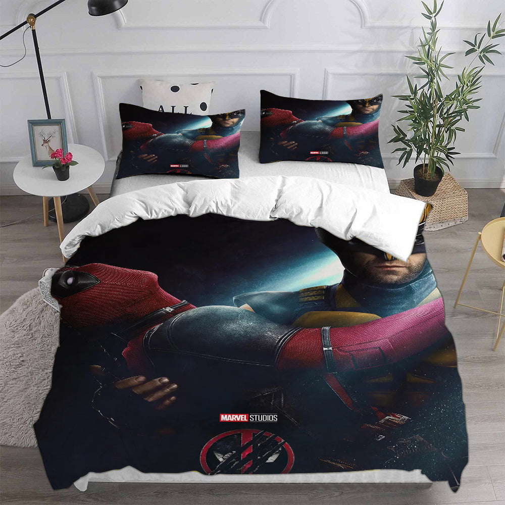 Deadpool and Wolverine Cosplay Bedding Set Duvet Cover Pillowcases Halloween Home Decor