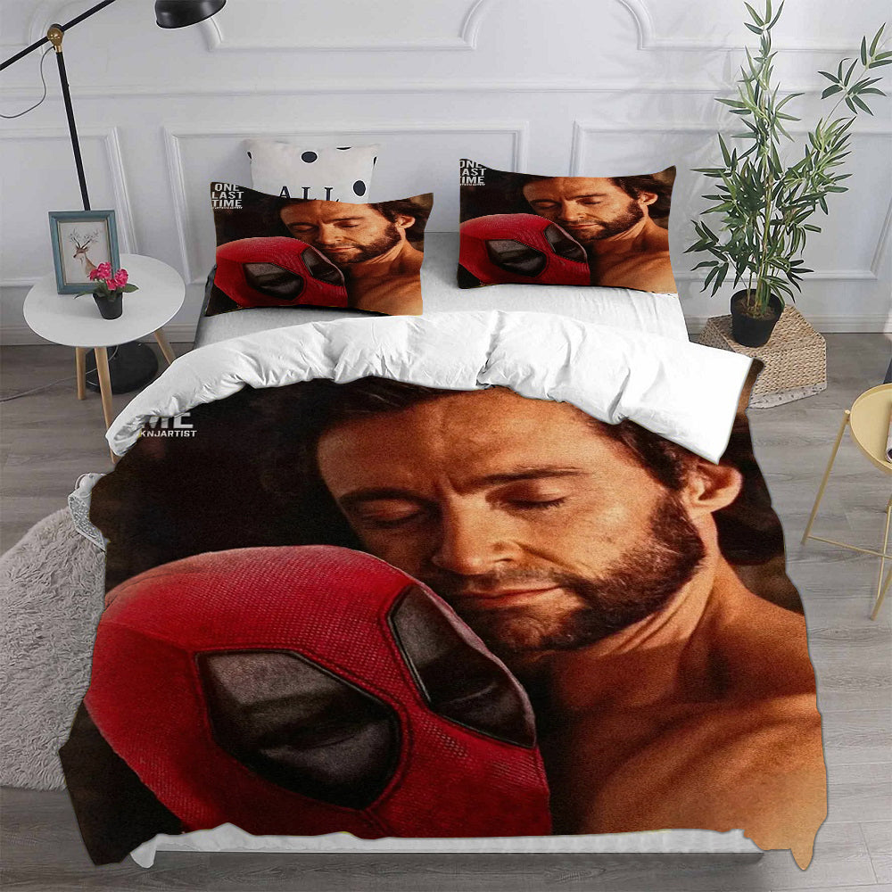 Deadpool and Wolverine Cosplay Bedding Set Duvet Cover Pillowcases Halloween Home Decor