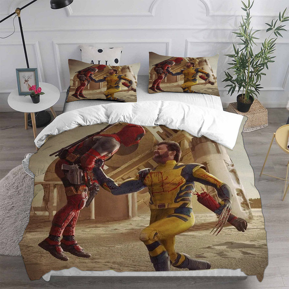 Deadpool and Wolverine Cosplay Bedding Set Duvet Cover Pillowcases Halloween Home Decor