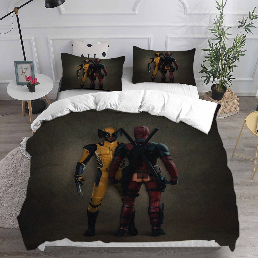 Deadpool and Wolverine Cosplay Bedding Set Duvet Cover Pillowcases Halloween Home Decor