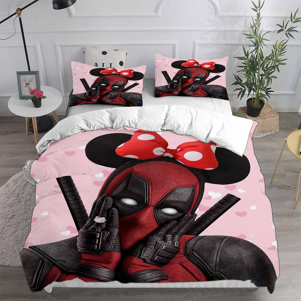 Deadpool and Wolverine Cosplay Bedding Set Duvet Cover Pillowcases Halloween Home Decor