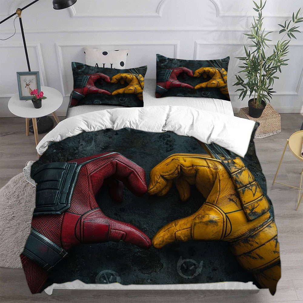 Deadpool and Wolverine Cosplay Bedding Set Duvet Cover Pillowcases Halloween Home Decor