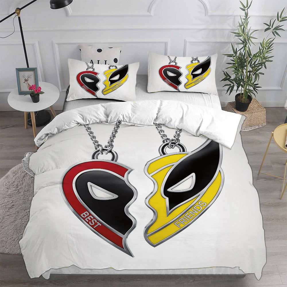 Deadpool and Wolverine Cosplay Bedding Set Duvet Cover Pillowcases Halloween Home Decor