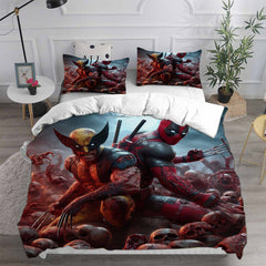 Deadpool and Wolverine Cosplay Bedding Set Duvet Cover Pillowcases Halloween Home Decor