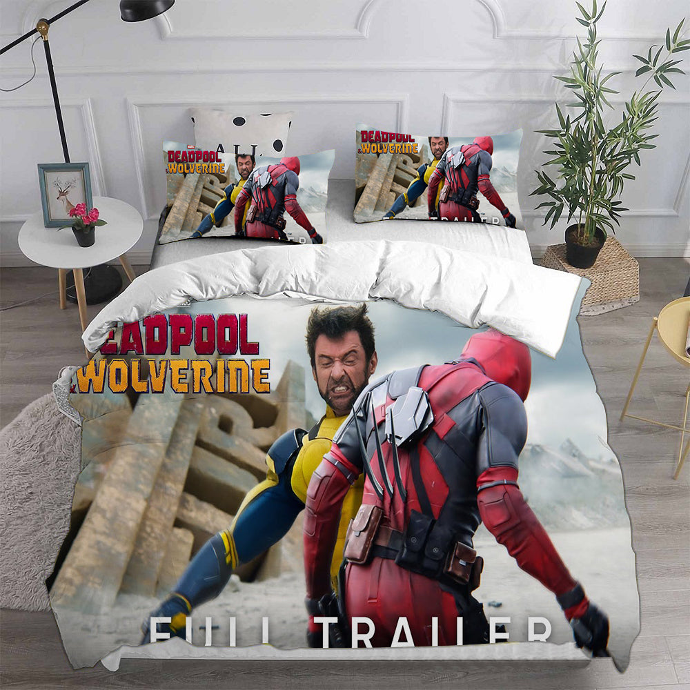 Deadpool and Wolverine Cosplay Bedding Set Duvet Cover Pillowcases Halloween Home Decor