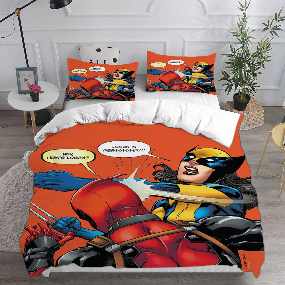 Deadpool and Wolverine Cosplay Bedding Set Duvet Cover Pillowcases Halloween Home Decor