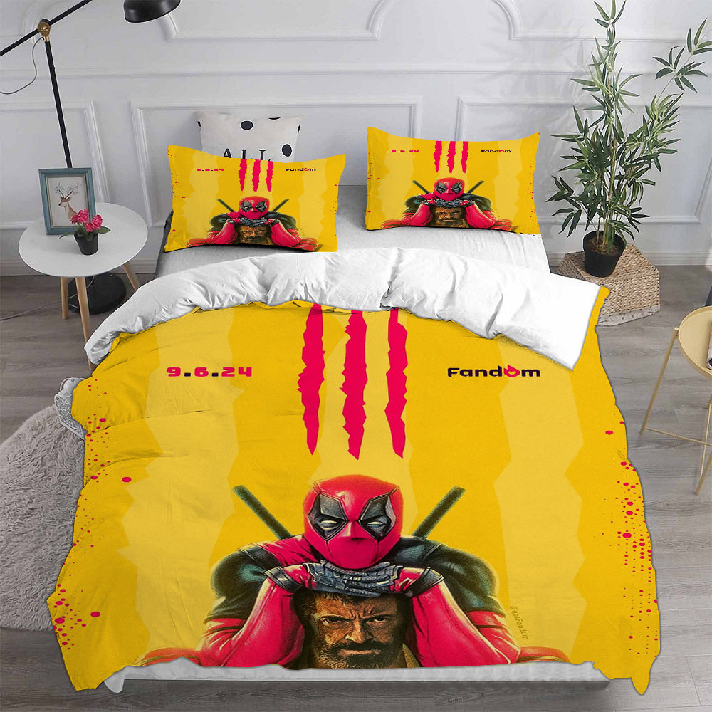 Deadpool and Wolverine Cosplay Bedding Set Duvet Cover Pillowcases Halloween Home Decor