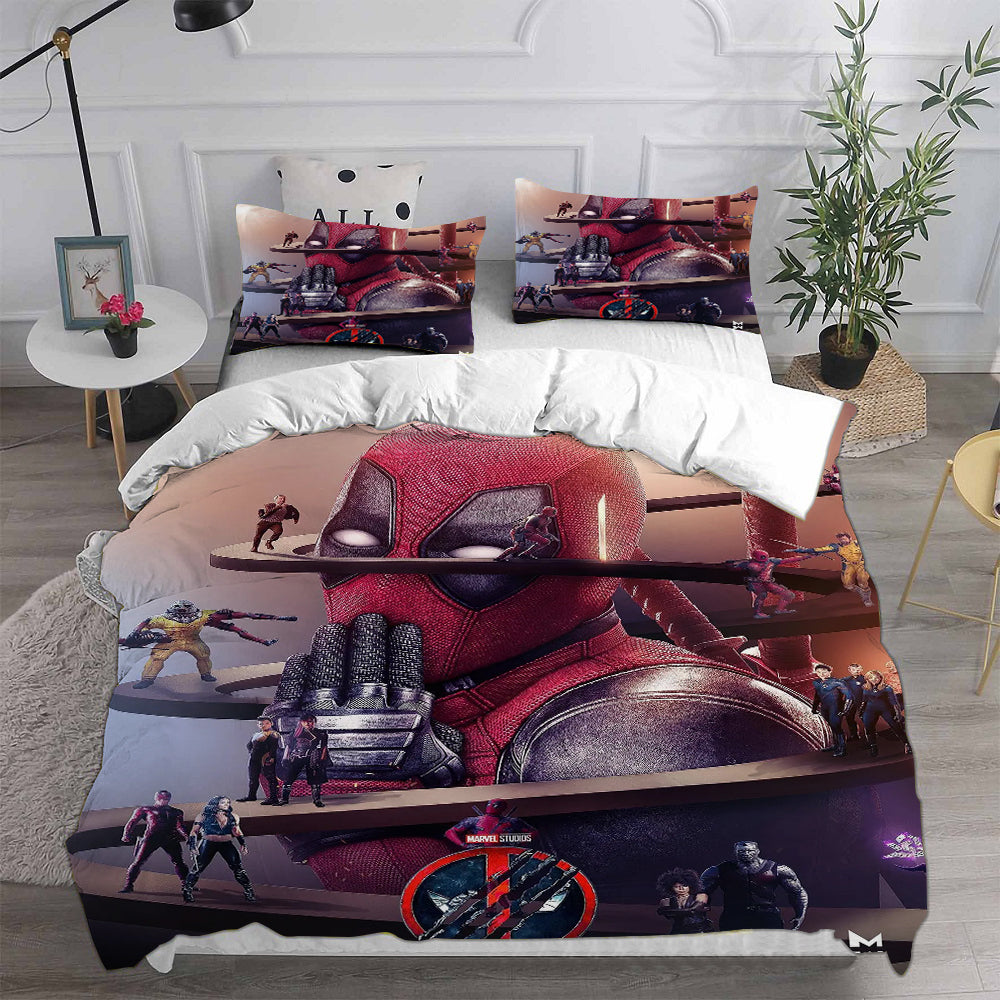 Deadpool and Wolverine Cosplay Bedding Set Duvet Cover Pillowcases Halloween Home Decor