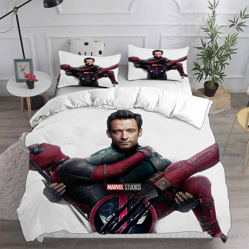 Deadpool and Wolverine Cosplay Bedding Set Duvet Cover Pillowcases Halloween Home Decor