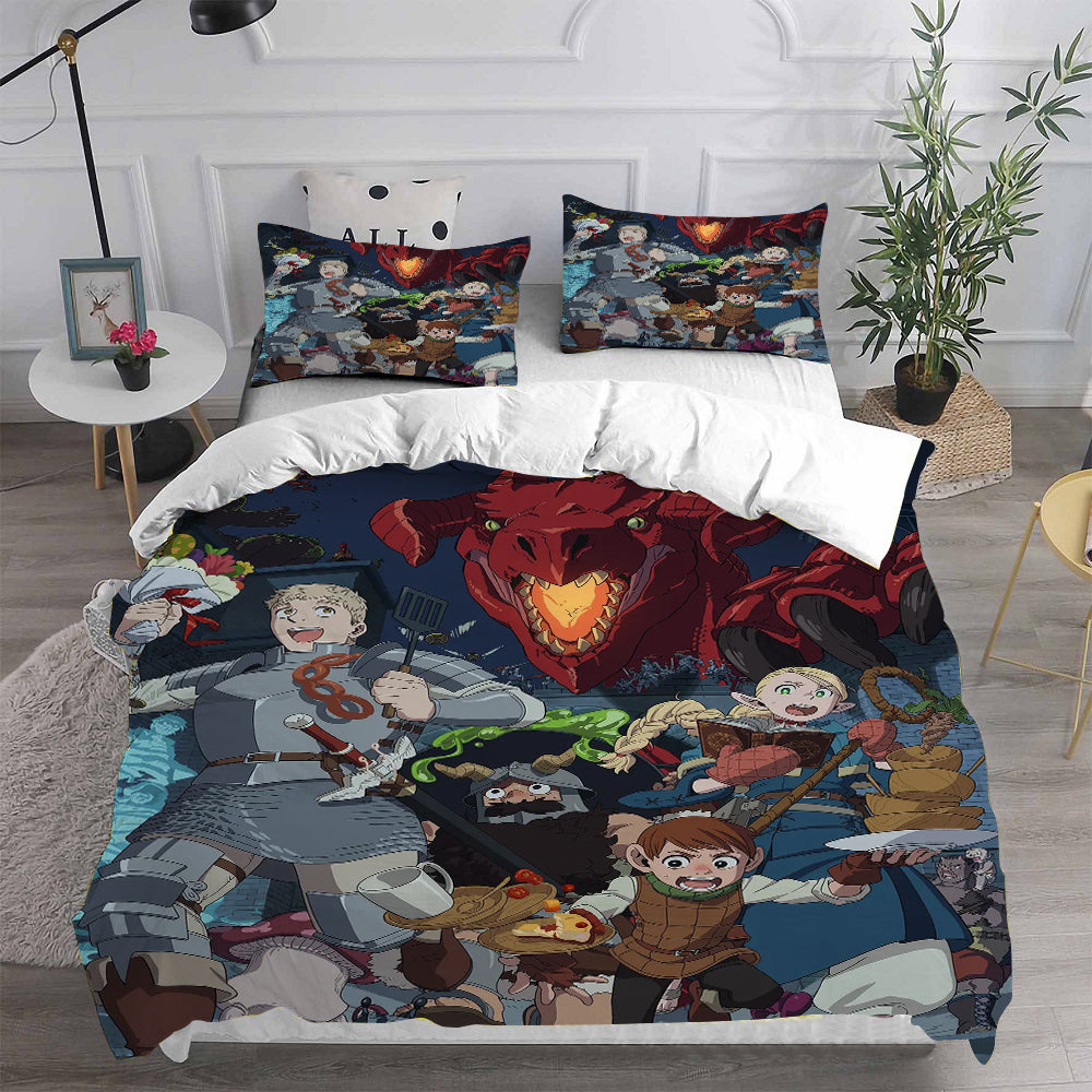 Delicious in Dungeon Cosplay Bedding Set Duvet Cover Pillowcases Halloween Home Decor