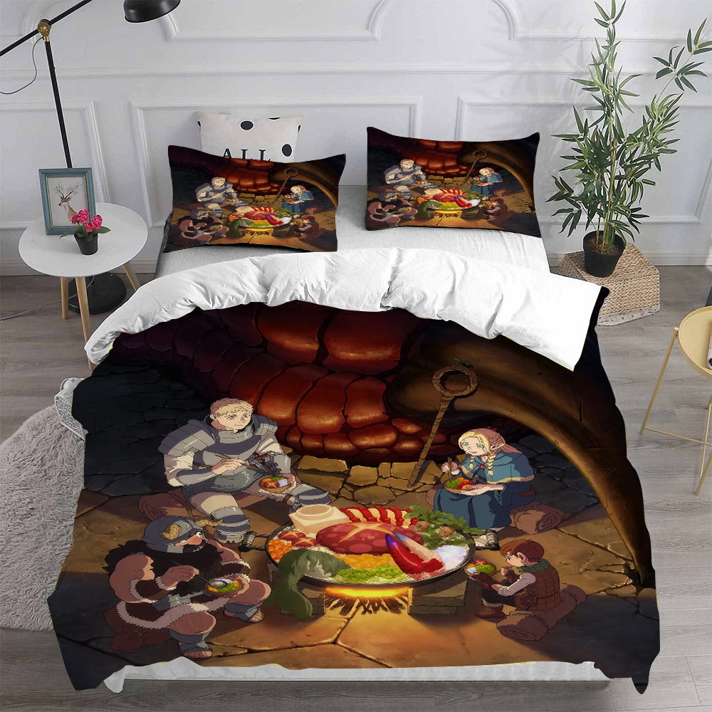 Delicious in Dungeon Cosplay Bedding Set Duvet Cover Pillowcases Halloween Home Decor