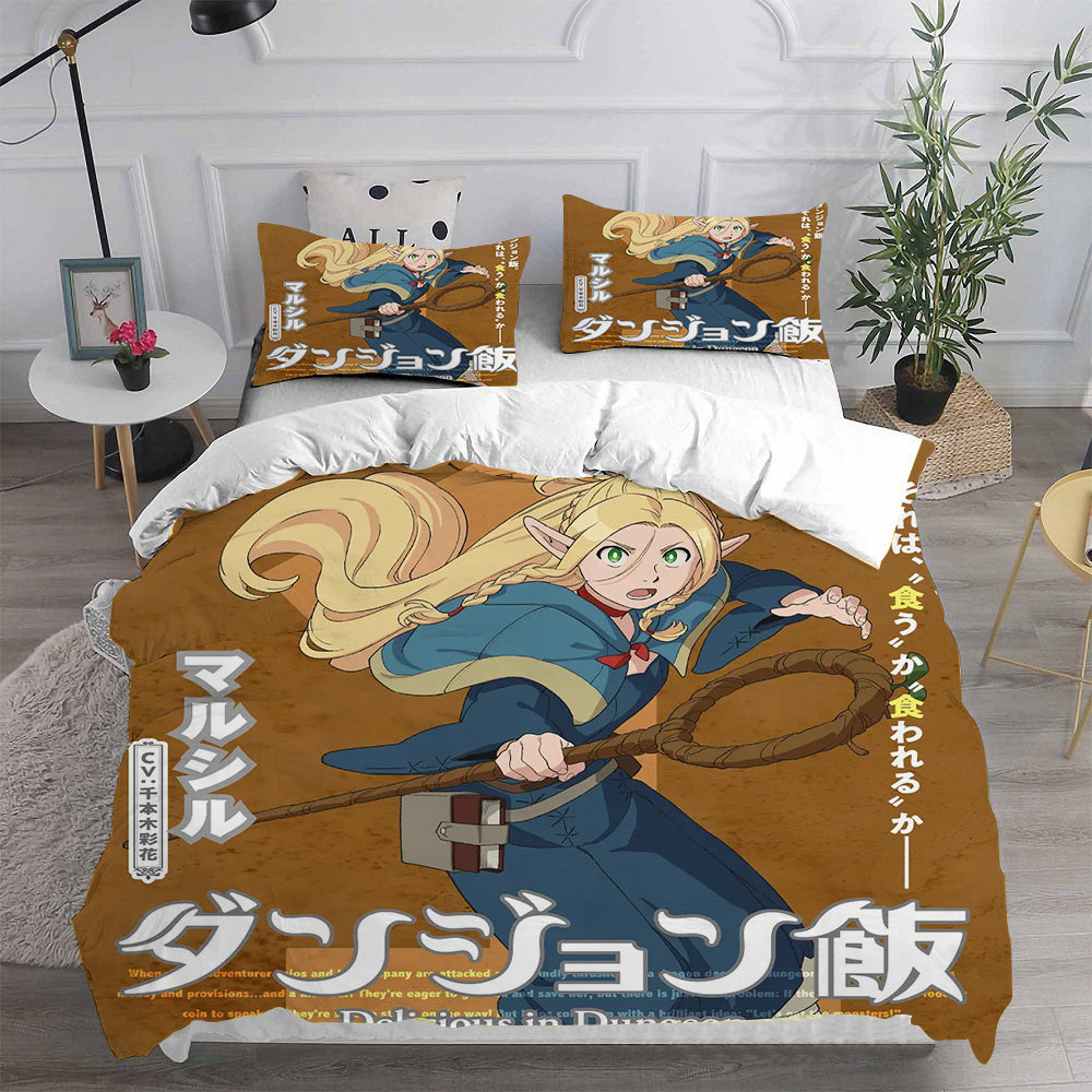 Delicious in Dungeon Cosplay Bedding Set Duvet Cover Pillowcases Halloween Home Decor