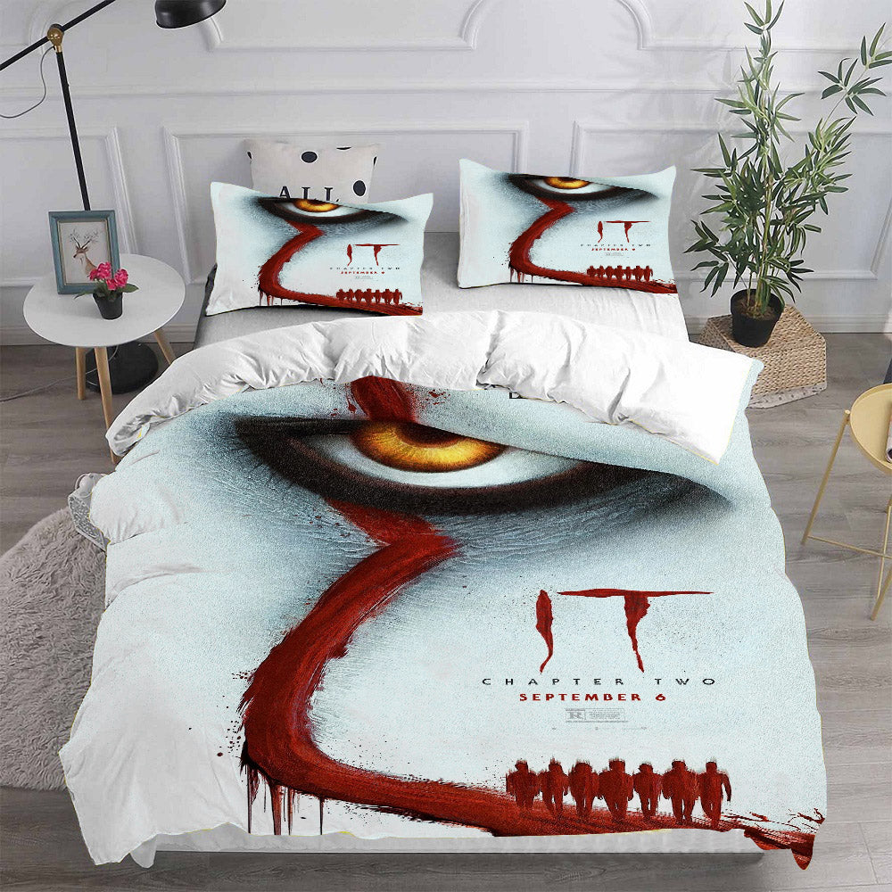 IT Clown Cosplay Bedding Set Duvet Cover Pillowcases Halloween Home Decor