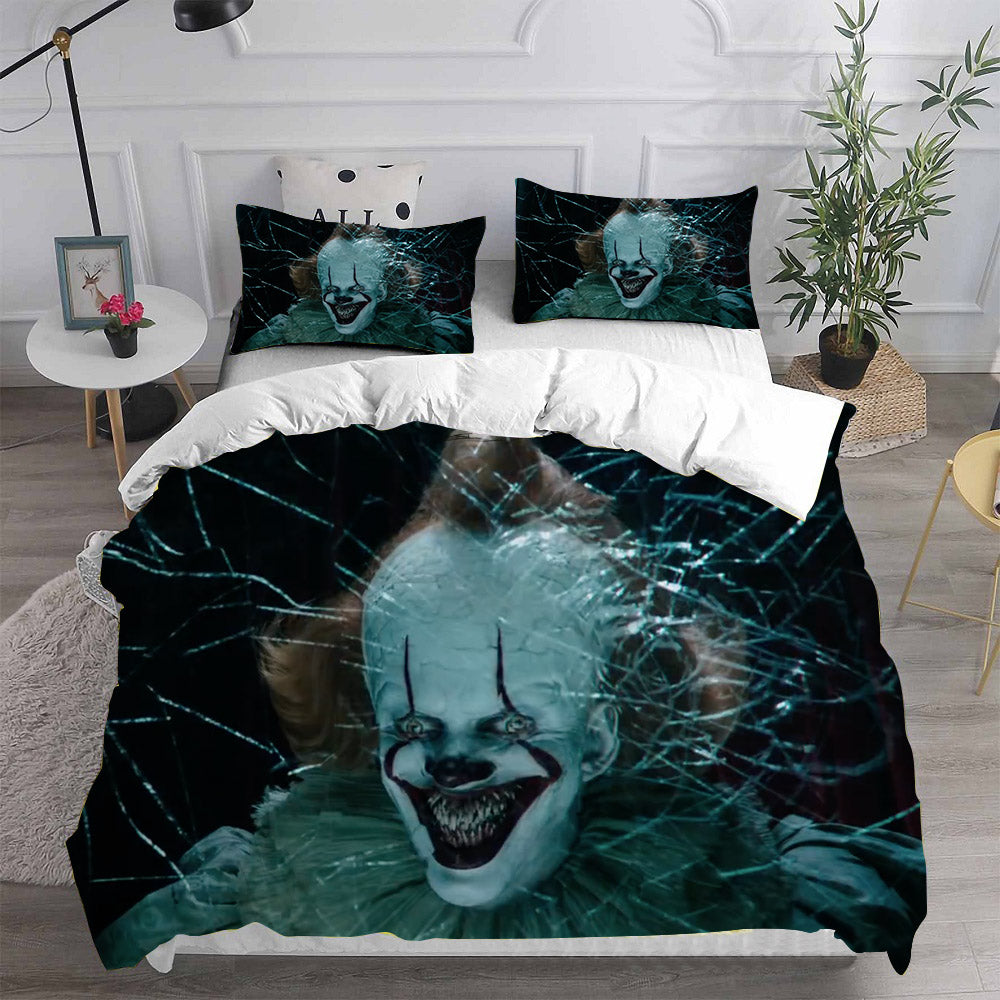 IT Clown Cosplay Bedding Set Duvet Cover Pillowcases Halloween Home Decor