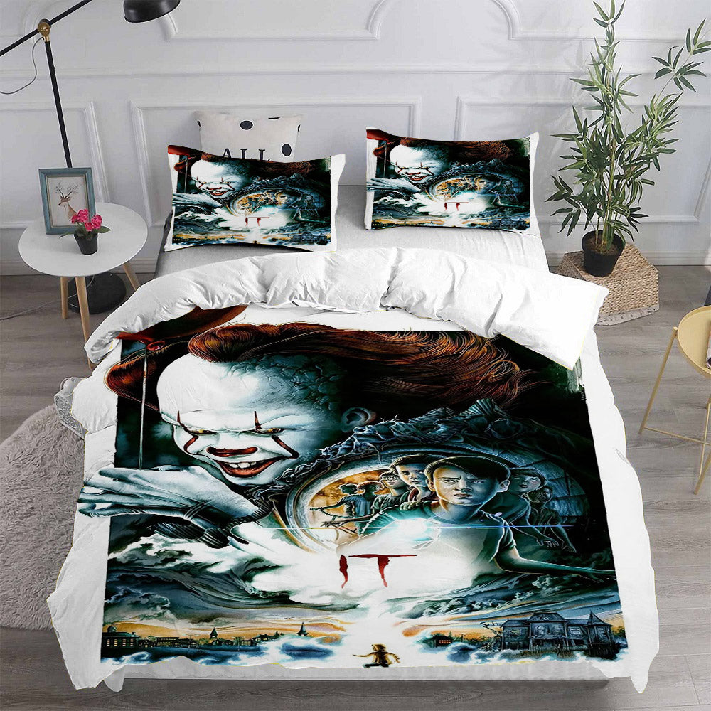 IT Clown Cosplay Bedding Set Duvet Cover Pillowcases Halloween Home Decor