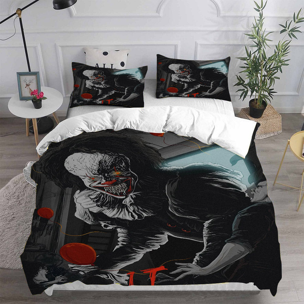 IT Clown Cosplay Bedding Set Duvet Cover Pillowcases Halloween Home Decor