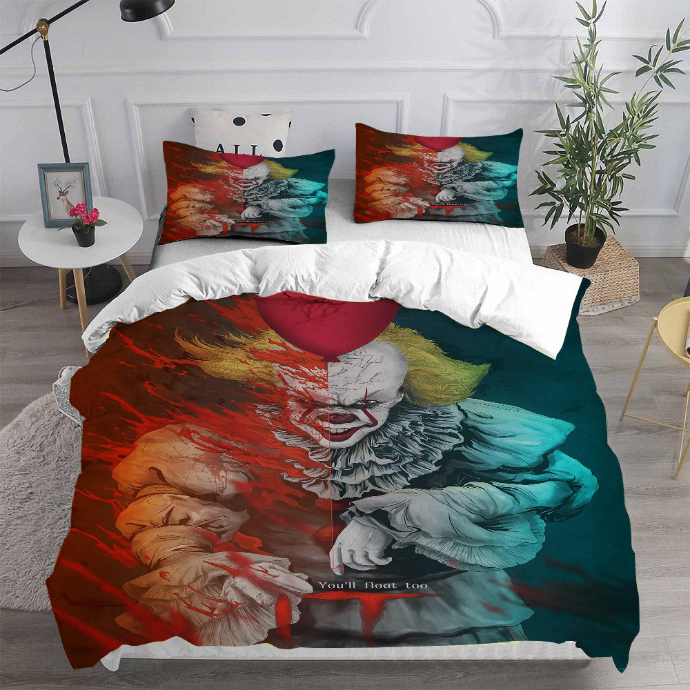 IT Clown Cosplay Bedding Set Duvet Cover Pillowcases Halloween Home Decor