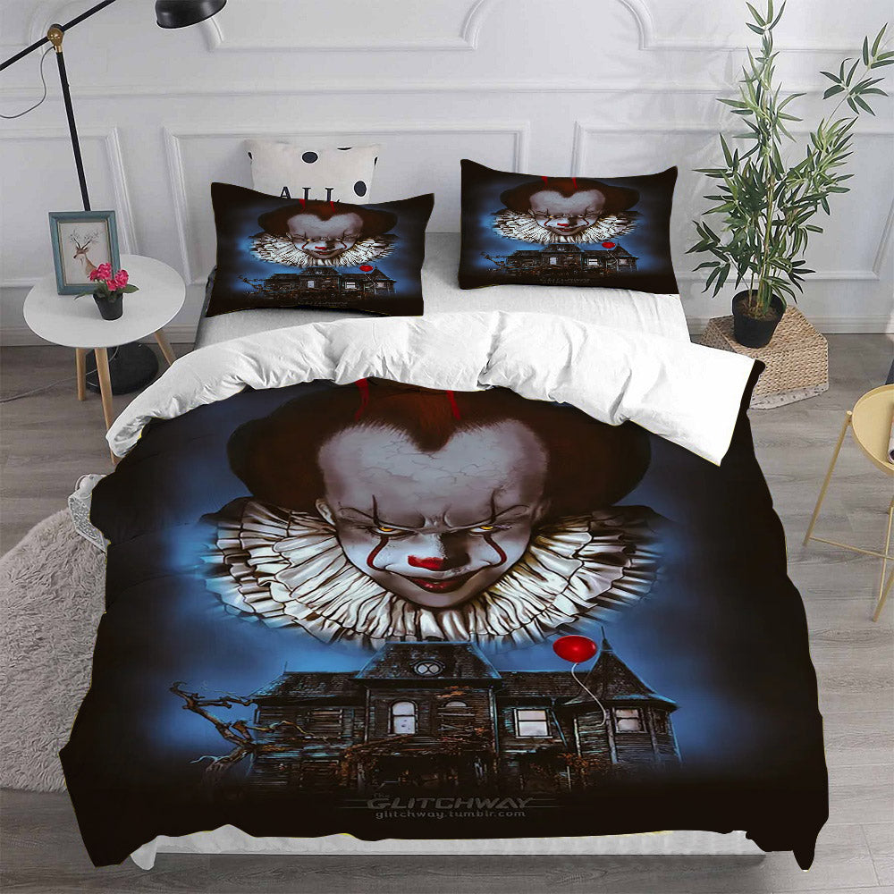 IT Clown Cosplay Bedding Set Duvet Cover Pillowcases Halloween Home Decor