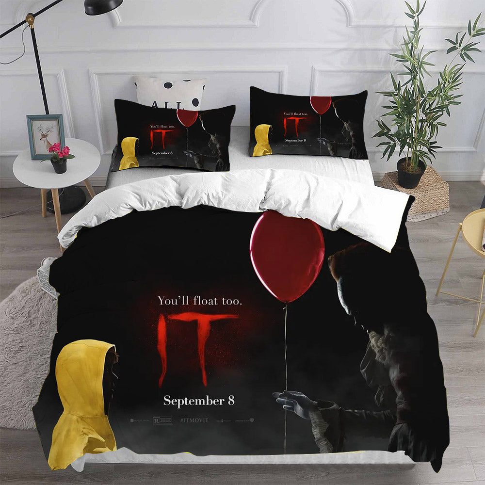 IT Clown Cosplay Bedding Set Duvet Cover Pillowcases Halloween Home Decor