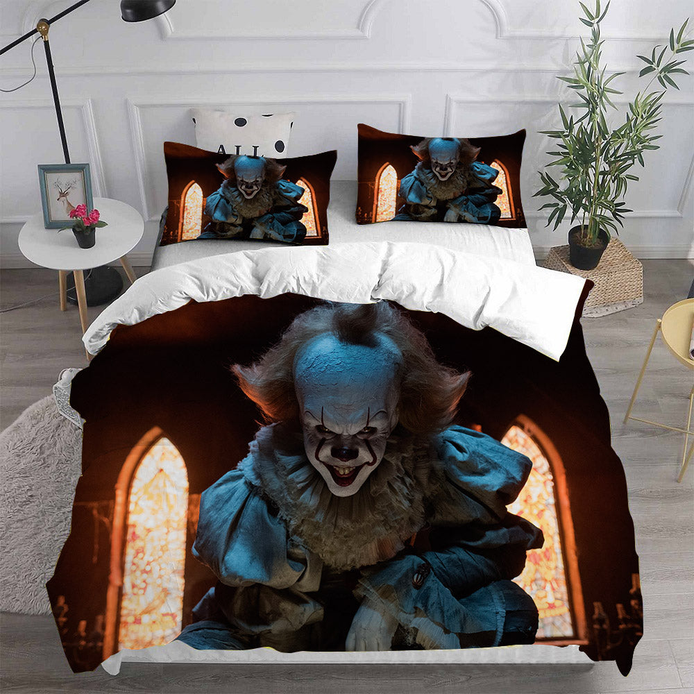 IT Clown Cosplay Bedding Set Duvet Cover Pillowcases Halloween Home Decor