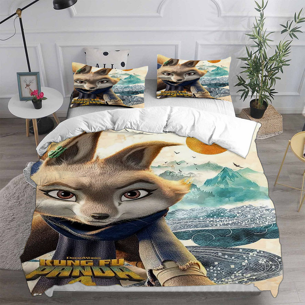 Kung Fu Panda Cosplay Bedding Set Duvet Cover Pillowcases Halloween Home Decor