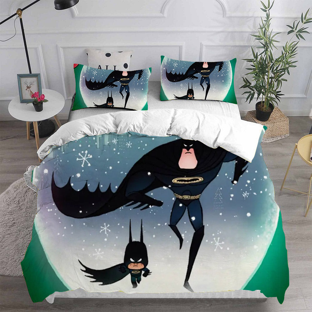 Merry Little Batman Cosplay Bedding Set Duvet Cover Pillowcases Halloween Home Decor