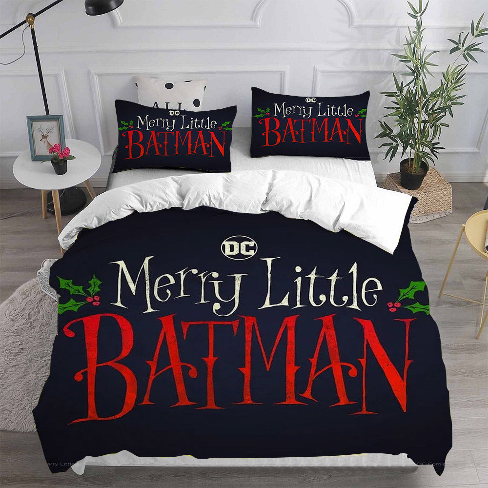 Merry Little Batman Cosplay Bedding Set Duvet Cover Pillowcases Halloween Home Decor