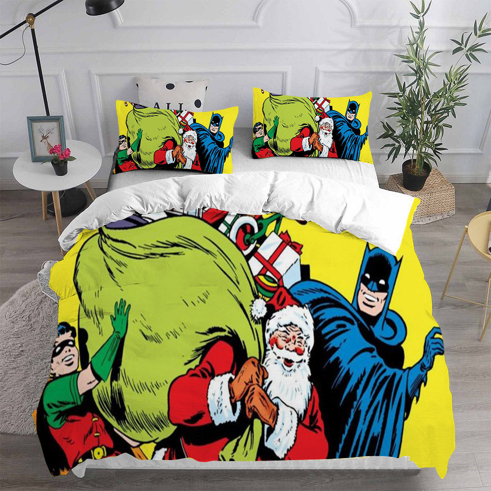 Merry Little Batman Cosplay Bedding Set Duvet Cover Pillowcases Halloween Home Decor