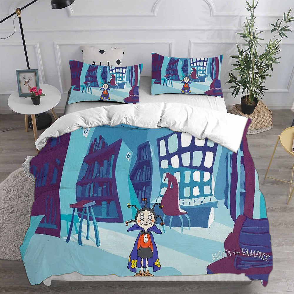 Mona the Vampire Cosplay Bedding Set Duvet Cover Pillowcases Halloween Home Decor