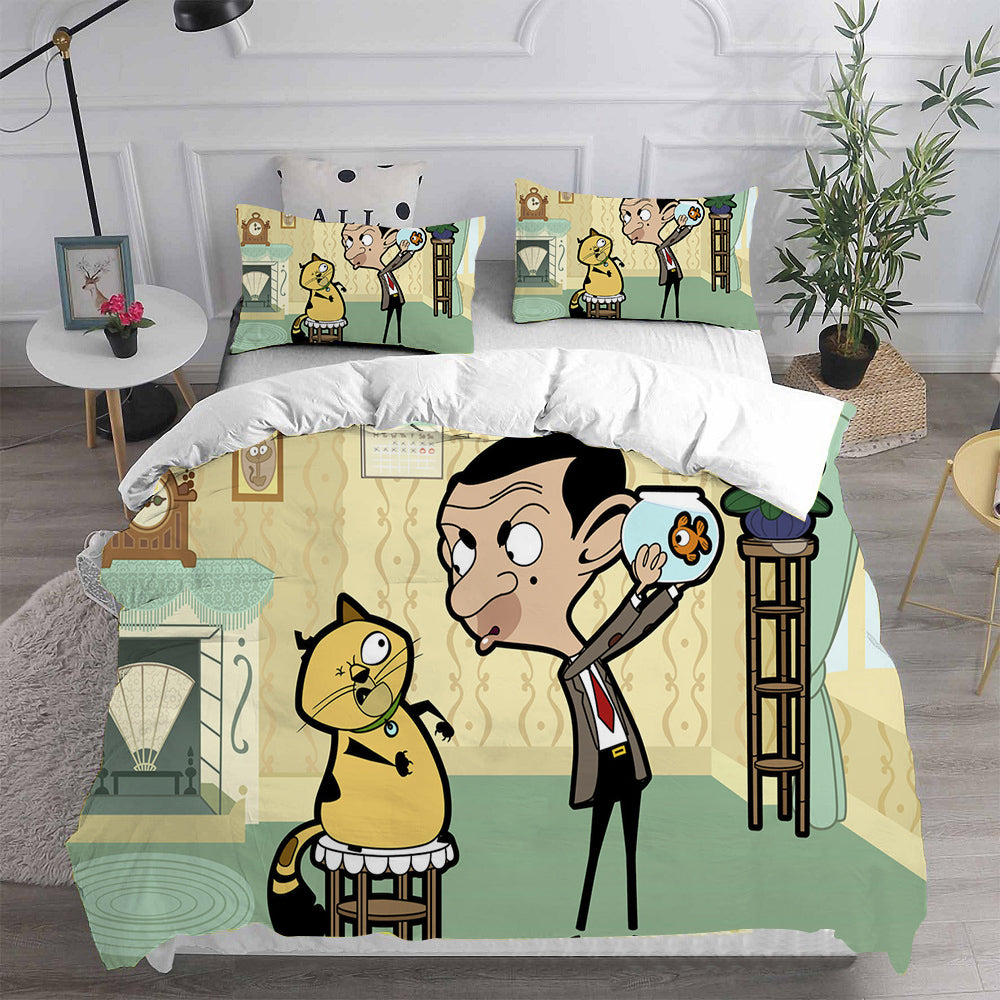 Mr. Bean The Animated Series Cosplay Bedding Set Duvet Cover Pillowcases Halloween Home Decor